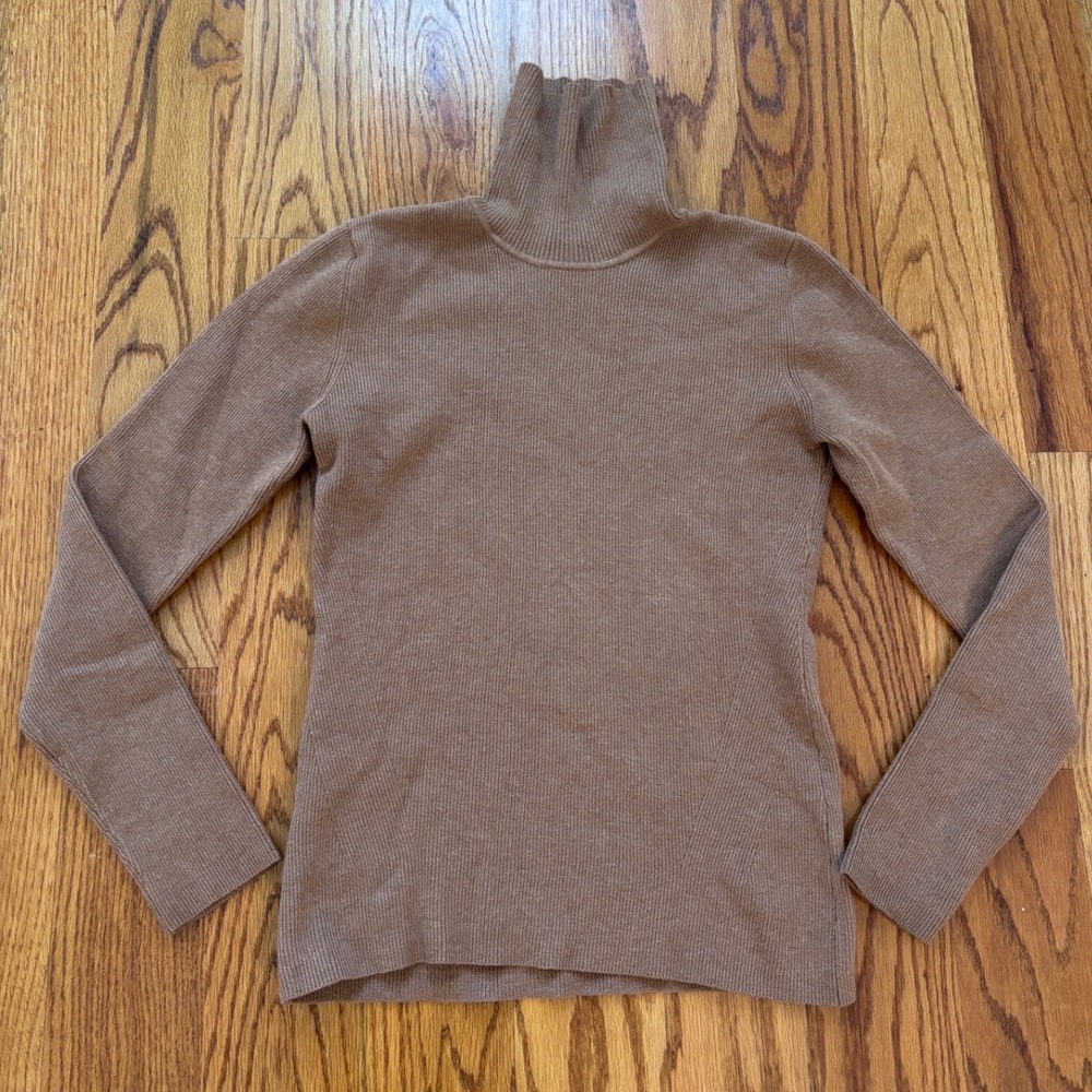 Orvis‎ Ribbed Turtleneck Sweater Womens Small Camel Brown Tan Cotton Blend Knit